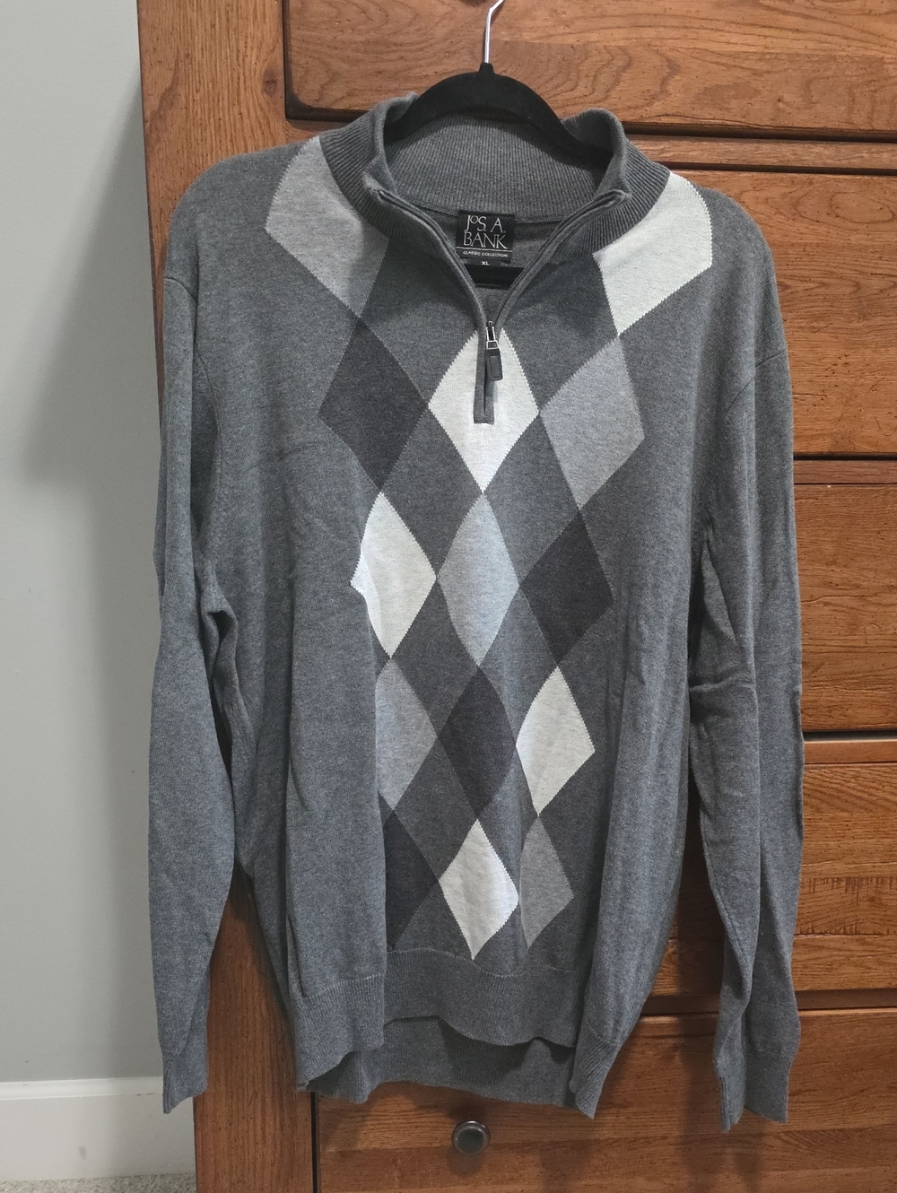 Jos. A. Bank Men's Gray Argyle Half-Zip Sweater